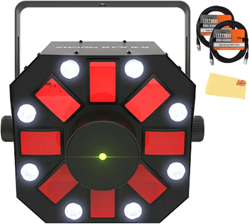 Chauvet DJ Swarm 5 FX ILS 3 en 1 Derby/Strobe - Paquete de luces LED con 2 cables DMX y paño de pulido Austin Bazaar