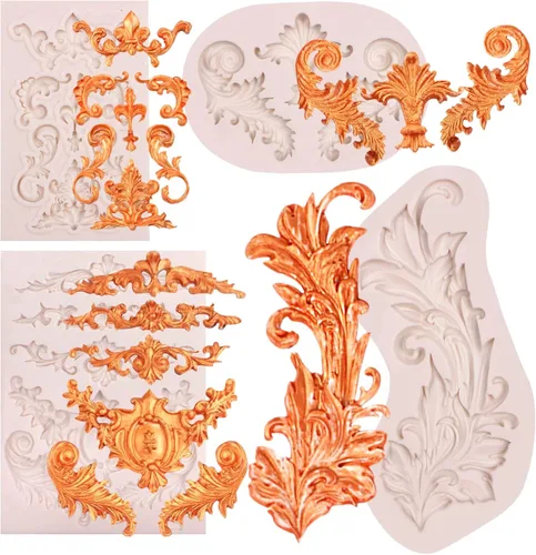 Miniatura 10 de Moldes barrocos de silicona para alivio de chocolate, molde de pergamino de plumas de borde para decoración de pasteles de boda, adornos de Molde