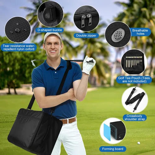 Miniatura 6 de Organizador de maletero de golf para coche SUV con compartimento para zapatos y divisor Bolsa de almacenamiento de golf de 2 capas para bolas