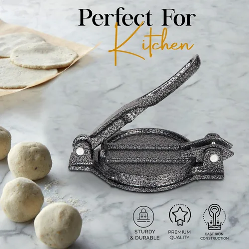 Miniatura 2 de Alpine Cuisine Prensa Gordita de hierro fundido de 5 pulgadas, fabricante de Gordita duradero adecuado para harina, chapattis, roti y prensa