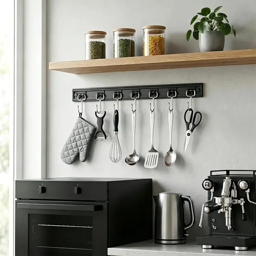 Miniatura 6 de Cociat 2 piezas de estantes para utensilios con 8 ganchos, soportes para utensilios de cocina colgantes de 17 pulgadas, estante multifuncional