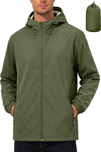 UIQUR Chaqueta impermeable para hombre, ligera, rompevientos, impermeable, ciclismo, correr, senderismo, equipamiento con capucha plegable