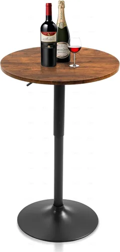Mesa redonda de bar de 23.6 pulgadas, mesa de barra de altura ajustable, mesas de cóctel modernas con parte superior de MDF y base de metal, mesas