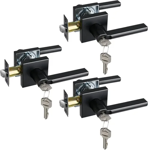 Miniatura 30 de Manija de Puerta de Paso (Sin Cerradura), Mango Cuadrado Interior de Servicio Pesado para Pasillo y Closet, Negro Mate, Reversible para Diestros