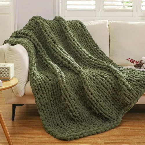 Miniatura 48 de WESHIONGOO Manta de Punto Grueso Throw 40"*40" (101.6cm*101.6cm) Mantas de Punto para Sofá Cama Manta Suave Esponjosa con Hilo Chenille Jumbo Grueso