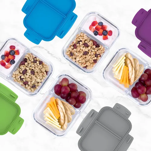 Miniatura 4 de Bentgo® Snack de vidrio – Contenedor de aperitivos estilo Bento, a prueba de fugas, con tapa hermética y diseño dividido de 2 compartimentos, Púrpura