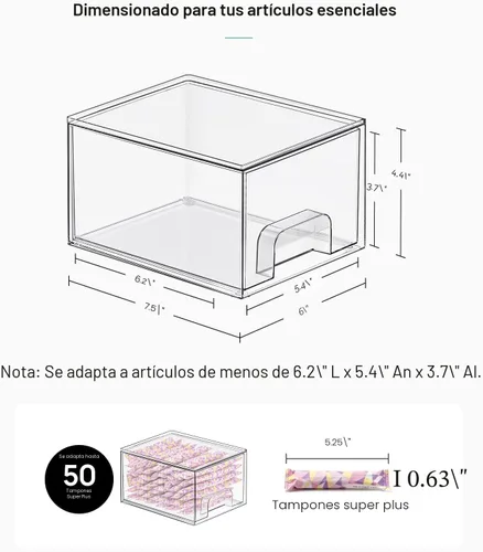 Miniatura 2 de Vtopmart - Paquete de 2 cajones de almacenamiento pequeños transparentes y apilables, organizador de maquillaje acrílico para baño, contenedores