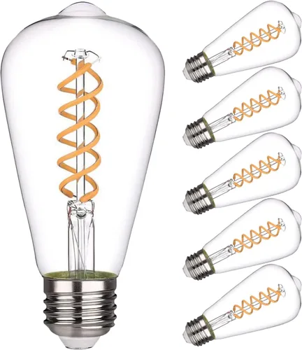 Paquete de 6 bombillas Edison ST19 ST58, bombillas LED vintage, blanco suave de 2700 K, bombilla de filamento LED en espiral flexible antiguo,