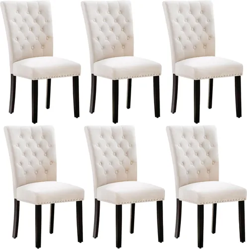 Miniatura 15 de Juego de 4 sillas de comedor de cocina de terciopelo, silla de comedor tapizada Parsons, silla decorativa de madera con ribete clavado, azul