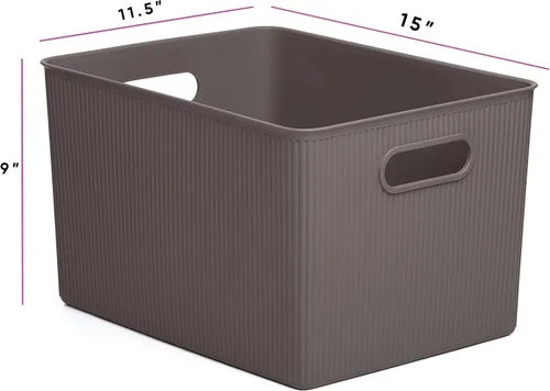 Miniatura 6 de Superio Ribbed Collection – Cesta decorativa de plástico con tapa para el hogar, tamaño XL, color marrón (paquete de 1 – 22 litros), caja apilable