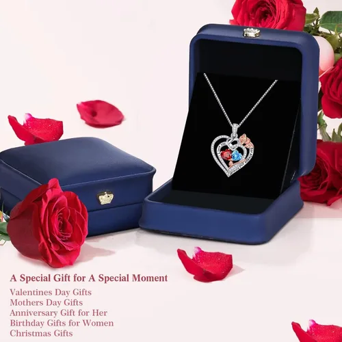 Miniatura 6 de Iefil Collares de corazón de rosa, regalos para ella, collar de plata de ley 925 con piedra natal, regalos de aniversario de cumpleaños