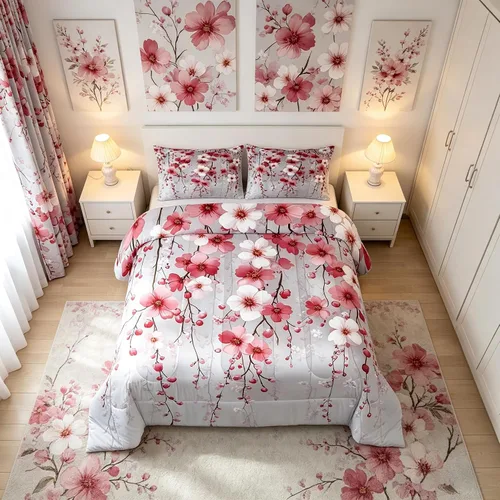 Miniatura 36 de Manfei Juego de Edredón Floral de Acuarela Tamaño Twin, Juego de Ropa de Cama de Flores Botánicas y Hojas 2 piezas, Edredón de Plumón de Flores