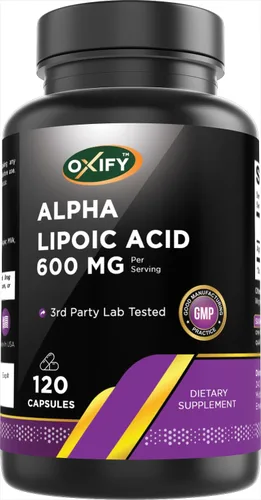 Oxify Ácido alfa lipoico 600 mg | 120 cápsulas | Sin gluten, sin OMG | Suplemento fabricado en Estados Unidos