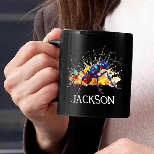 Miniatura 5 de Taza de café negra de hormigas personalizada de 11 onzas, 15 onzas, taza de café de hormigas personalizada con nombre, taza de té de cerámica