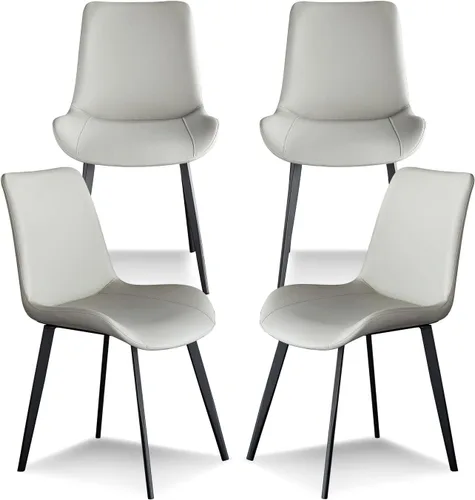 Miniatura 14 de seonyou Juego de 4 sillas de comedor de piel sintética negra para cocina, comedor, cómoda silla moderna de mediados de siglo con patas de metal