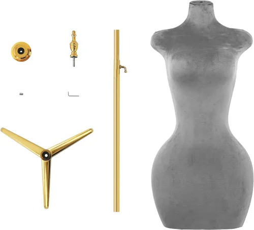 Miniatura 7 de Soporte de trípode de maniquí femenino de terciopelo gris,Maniqui ajustable en altura para cuerda,Maniquí de forma de vestido y exhibición