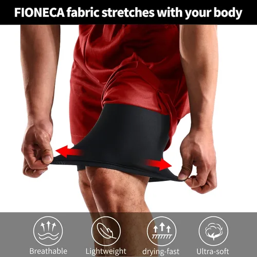 Miniatura 3 de FIONECA 2 in 1 Mens Shorts Casual 2 Pack, Running Gym Shorts for Men 7 Inch, Workout Shorts Men with Pockets &Towel Loop