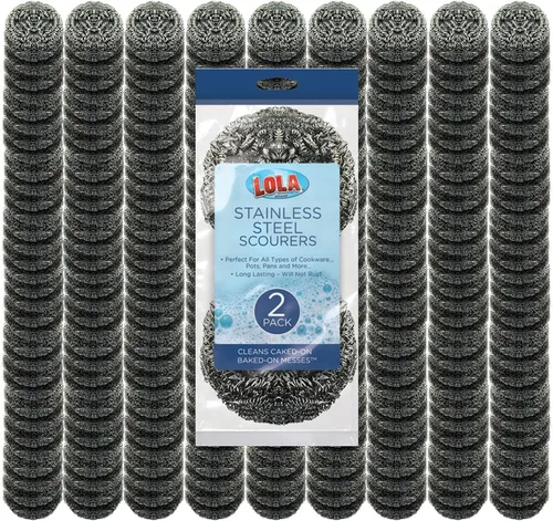Miniatura 8 de LOLA - Estropajo de lana de acero inoxidable, tamaño jumbo, 1.23 oz, de LOLA, alambre plano rizado, limpia los desastres en utensilios de cocina, 1