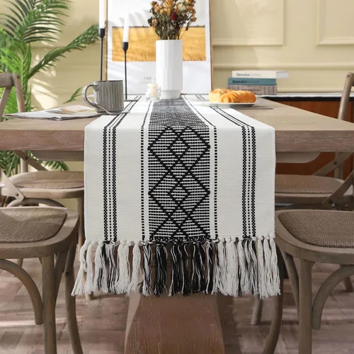 Miniatura 7 de Caminos de mesa tejidos estilo granja, caminos de mesa bohemios de 72 pulgadas de largo con borlas, elegantes caminos de mesa lavables para comedor