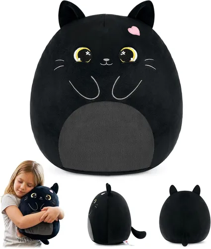 PEACH CAT Animal de peluche original de gato negro de 12 pulgadas, lindo gatito de peluche, juguetes de peluche suaves, regalos para niños