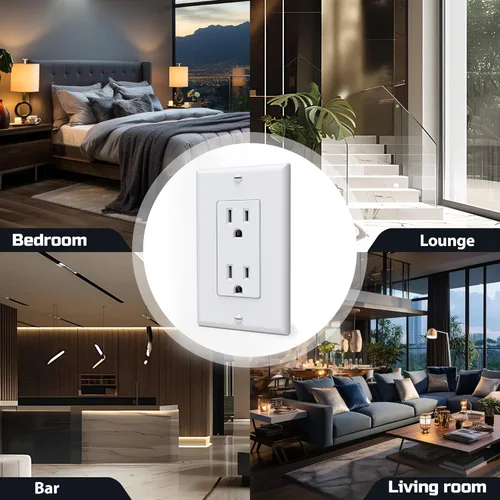 Miniatura 7 de ThunderWay Toma de corriente decoradora con placa de pared, toma eléctrica no resistente a manipulaciones, 15 amperios/125 V, autoconectada