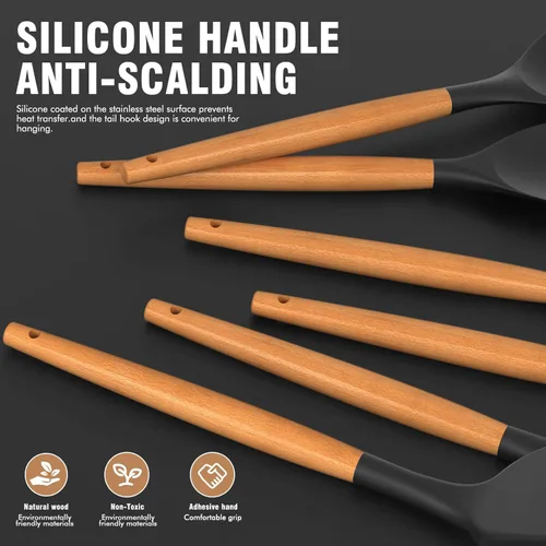Miniatura 2 de AVGPD Juego de utensilios de cocina de silicona – Utensilios de cocina de silicona para cocinar asas de madera, 446 °F resistentes al calor