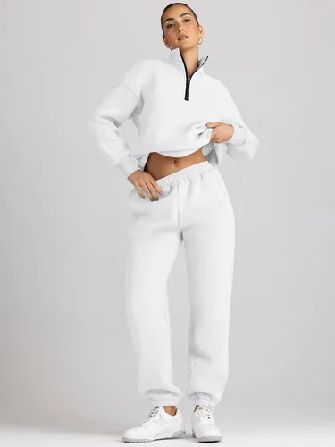 Miniatura 3 de AUTOMET Conjunto deportivo de 2 piezas para mujer, manga larga, media cremallera y pantalones deportivos holgados con bolsillos