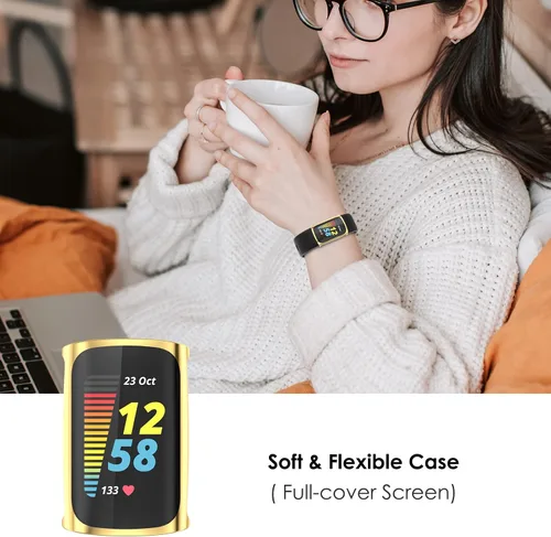 Miniatura 6 de Simpeak Paquete de 5 fundas protectoras de pantalla suaves compatibles con reloj inteligente Fitbit Charge 6 Charge 5, protección completa, rosa