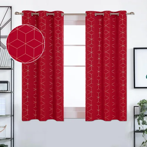 Miniatura 28 de Deconovo Cortinas opacas, aislamiento térmico y reducción de ruido, estampado de lámina de diamante – ojales en la parte superior, 2 paneles, Negro