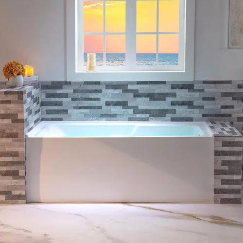 Miniatura 11 de WOODBRIDGE Bañera rectangular de acrílico de 60 pulgadas en blanco con drenaje derecho, drenaje desplegable de níquel cepillado incluido BA6030R