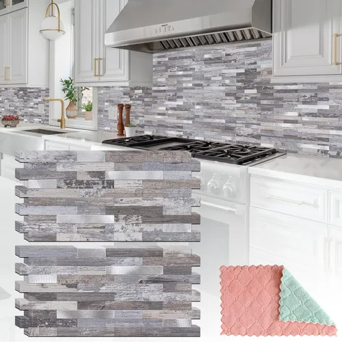 Miniatura 32 de StyloVue 20 hojas para despegar y pegar para cocina, mármol blanco con aspecto de metal plateado que se pega en azulejos para mejorar tu cocina