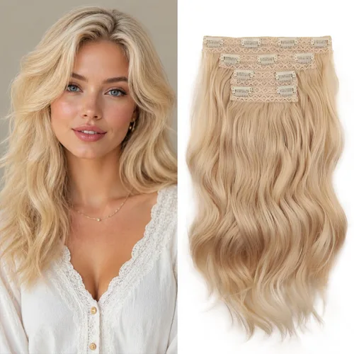 Miniatura 37 de Extensiones de cabello con clip, extensiones de cabello sintético ondulado de 14 pulgadas con clip (color: 22H10#)