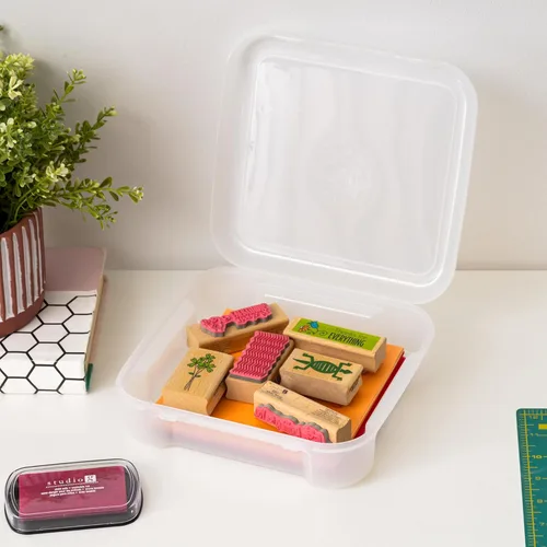 Miniatura 6 de IRIS USA - Paquete de 8 cajas de almacenamiento transparente de plástico para papel de álbumes de recortes de 6" x 6", organizadores portátiles