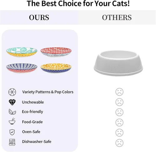 Miniatura 6 de Selamica Cuencos de cerámica para gatos, 6 pulgadas de ancho poco profundos para aliviar la fatiga de los bigotes, juego de 4, colores surtidos