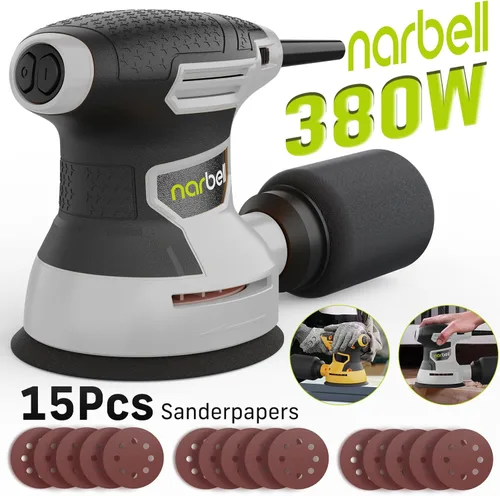 Miniatura 8 de NARBELL Lijadora orbital de 3.0 amperios (360 W), lijadora orbital aleatoria de 14000 RPM con 6 velocidades variables, kit de lijadora eléctrica