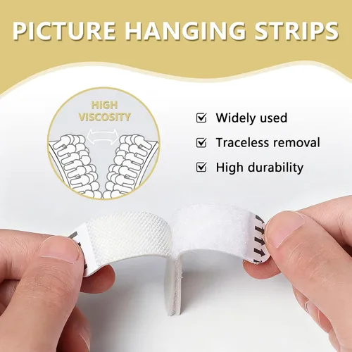 Miniatura 2 de Tiras medianas para colgar cuadros, cinta adhesiva de gancho y velcro, colgador de cuadros sin daños, tiras adhesivas impermeables para colgar