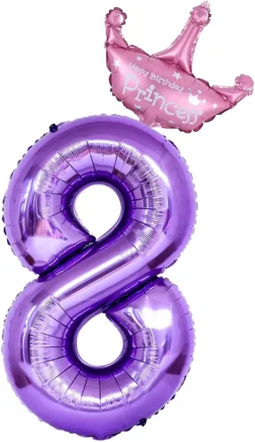 Miniatura 9 de Globos morados del número 1 de 40 pulgadas con corona de princesa, globos de helio de aluminio número 1, decoraciones de fiesta de primer cumpleaños