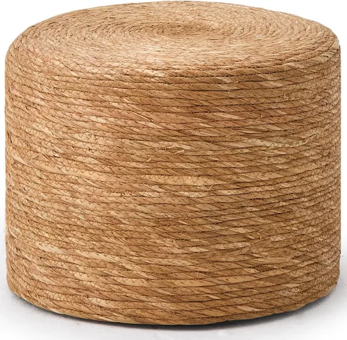 Wimarsbon Puf redondo otomano, reposapiés tejido a mano natural, puf rústico de salón, taburete bohemio Pous, mesa decorativa o asiento (totora