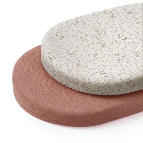 Miniatura 19 de Blissful Diary Sábanas de moisés de muselina para bebés, niñas y niños, de algodón suave bohemio, ajustadas para colchón rectangular ovalado de Sol
