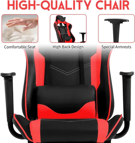 Miniatura 6 de BLKMTY Silla para videojuegos, silla reclinable para computadora con reposapiés y soporte lumbar, sillas de juego de altura ajustable con asiento