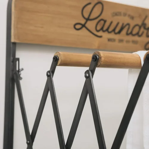 Miniatura 5 de SOFFEE DESIGN Estante de lavandería de acordeón, estantes retráctiles montados en la pared, 3 barras y 5 ganchos para tendedero, toallas para colgar
