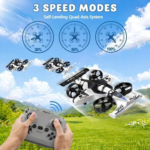 Miniatura 7 de Juguete de coche y avión volador a control remoto, juguetes para niños y niñas, dron helicóptero estilo jet con capacidad de giro de 360°, aviones