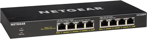 Miniatura 11 de NETGEAR Switch Essentials no administrado PoE+ Gigabit Ethernet de 8 puertos (GS308PP) – con 8 x PoE+ @ 83W, montaje en escritorio o pared