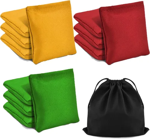 TINDTOP Puf para lanzar (3.9 x 3.9 pulgadas, 3.5 onzas), 12 unidades de Cornhole al aire libre, juegos de lona coloridos, bolsas de frijoles de