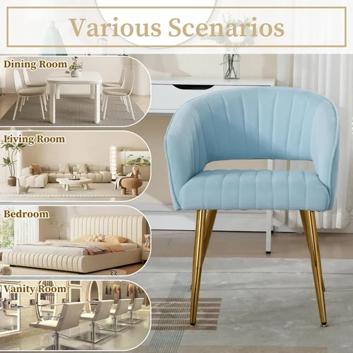 Miniatura 7 de Westice Juego de Silla de Oficina de Terciopelo para el Hogar, Set de 1, Sillas de Tocador Modernas con Acolchado y Patas de Metal Dorado, Silla