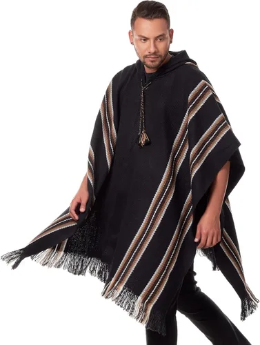 Miniatura 7 de INTI ALPACA Poncho con capucha de alpaca para hombre, cálido y suave, capa de capa