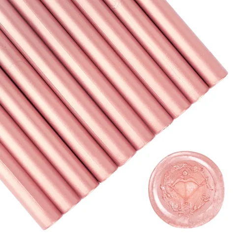 SHOWIN Varillas de cera de sellado para pistola de pegamento para sello de cera, rosa metálico, ideal para invitaciones de boda, sobres de tarjetas,