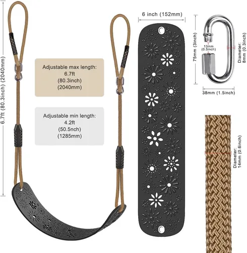 Miniatura 6 de SELEWARE Juego de accesorios para columpio Asiento para niños con cuerda ajustable Juego de columpio para patio trasero Reemplazo para uso tanto
