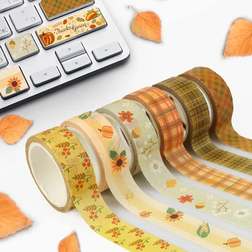 Miniatura 3 de Juego de 12 rollos de cinta washi de otoño para diario de viñetas, manualidades, álbumes de recortes, envoltura de regalos, cinta decorativa