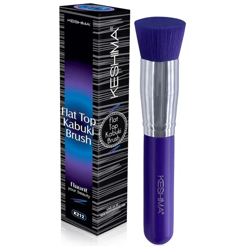 Miniatura 9 de Keshima Brocha de base plana Kabuki – Brocha de base prémium para maquillaje líquido, crema y polvo, pulido, mezcla y cara (tamaño regular, blanco)